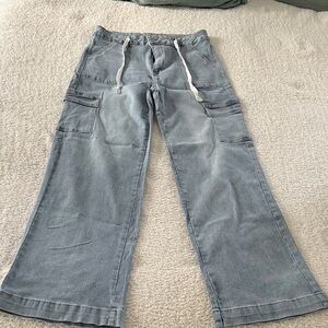 Gray Cargo Pants with Drawstring